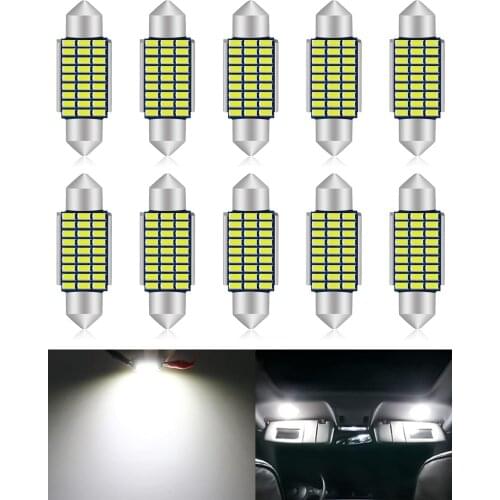 10pcs 36MM LED Festoon Bulb White Canbus Error Free 6418 6411 6461 DE3425 C5W for Car Interior Dome Map Door License Plate Light