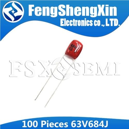 100PCS CBB 684 63V 0.68UF Pitch 5mm 680nf 63V684J Polypropylene film capacitor
