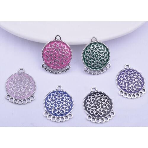 12pcs 18*23mm Antique Silver Enamel Earring Connector Multihole Round Charms Metal Alloy Connectors DIY Earring Making