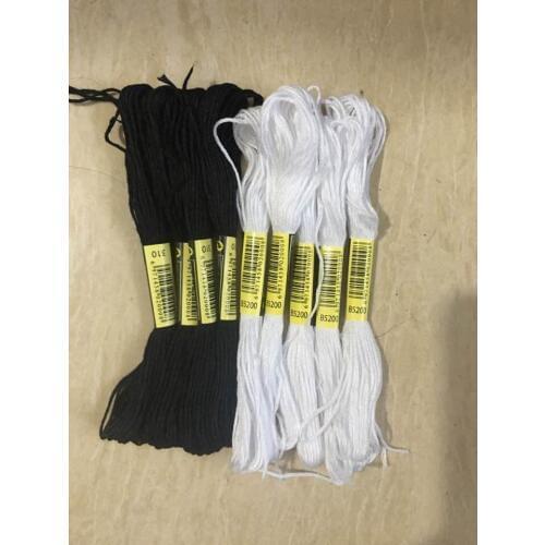 20pcs Black and White Cross Stitch Thread Embroidery Floss Skeins Black Color Hand Sewing Threads DIY Craft Needlework