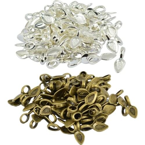 200pcs Leaf Glue-on Bails Jewelry Making Findings 21x8x6 mm Bulk Beads Craft