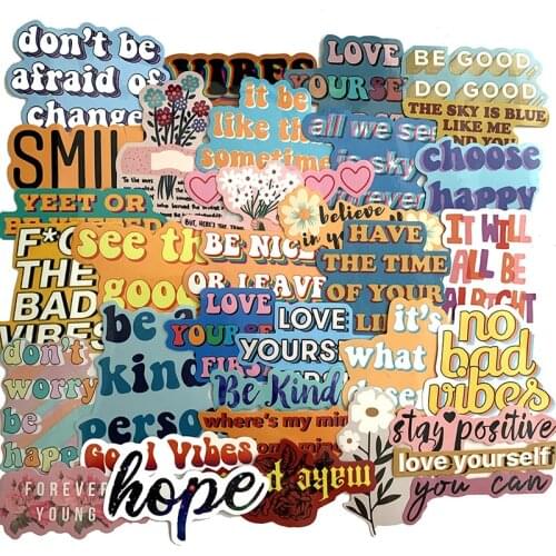 40Pcs/lot 2021 Waterproof cartoon Inspirational writing English Stickers For Snowboard Laptop Luggage Bicycles Backpack stickers