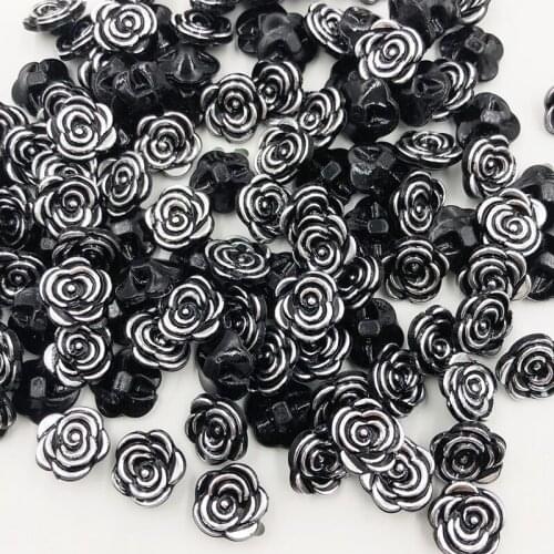 50pcs Black Rose Pattern Clothes DIY Resin Buttons Sewing Scrapbooking PT302