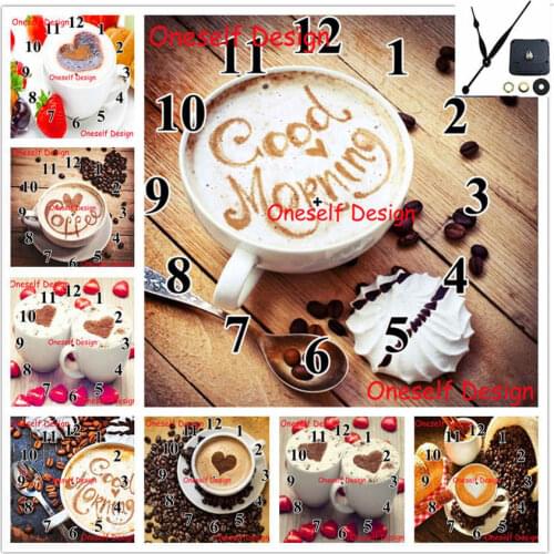 5d diamond embroidery full clock coffee 5d diamond painting cross stitch with Mechanical clock diamond mosaic sale wall sticker