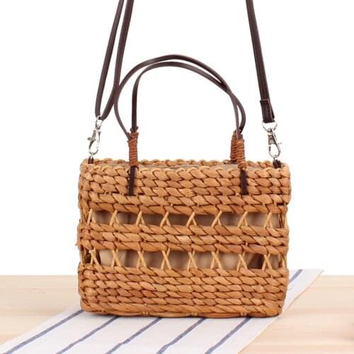 Aaby 2021 New Summer Bohemian Straw Bags For Women High Quality Shoulder With PU Leather Handle And Hollow Out Mini Cute Bag