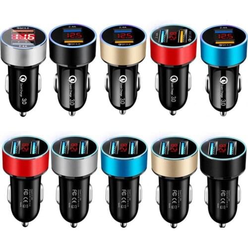 Car Charger Dual USB 3.0 Adapter Lighter LED Voltmeter For All Types Mobile Phone Charger Smart Dual USB Charging