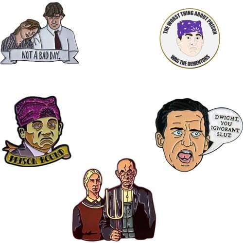 Hot TV Office Art Funny Enamel Pins Brooches for Women Men