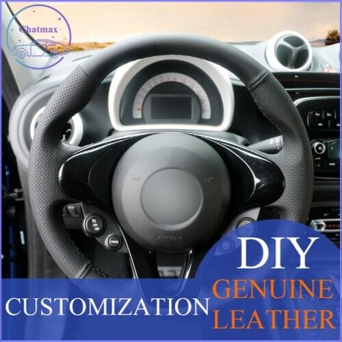 For Smart Fortwo Forfour hand-sewn steering wheel cover black artificial leather anti-slip design all season