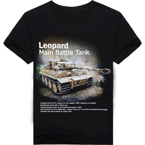 Supreme New Summer Men Brand Leopard Main Battle Tank Printed Short-sleeve T-shirt Black Casual High Street T-shirt for Men