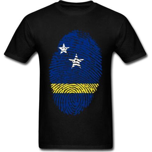 Curacao Flag Fingerprint T-shirt Men Black T Shirt Striped Clothing Summer Team Tshirt Cotton Fabric Tops Vintage Tees