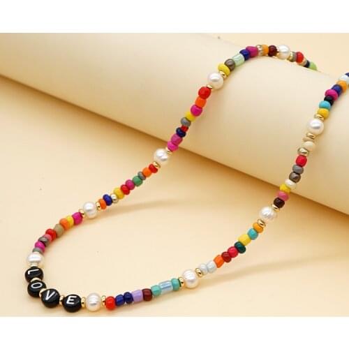 Go2Boho 2021 Colorful Beaded Choker Freshwater Pearl Chokers Necklace LOVE Letter Necklaces For Women Beach Pearls Party Jewelry