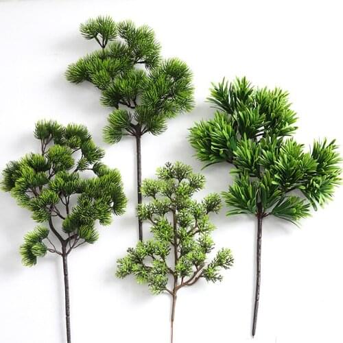 Artificial Plants Small Tree Leaf Welcoming Pine Needle Fake Leaves Branch Bonsai Ornaments Home Hotel Garden Decor