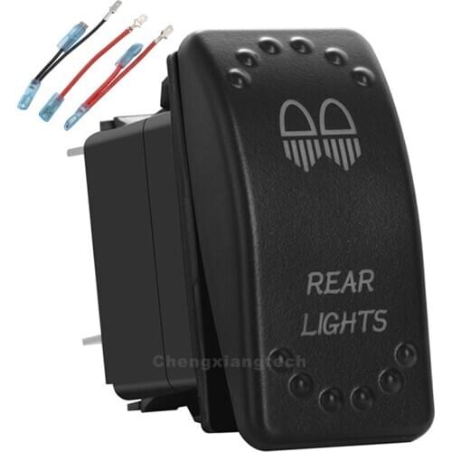 Rear Lights Rocker Switch White Led 3P SPST ON/OFF 12v/24v overload protection+Jumper Wires Set for Car Boat Trucks Waterproof
