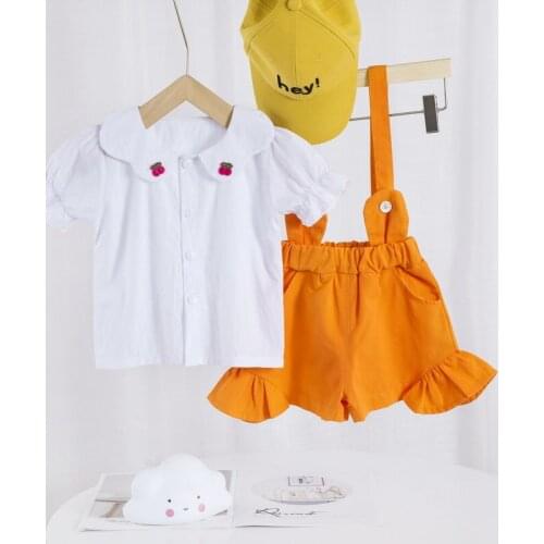 Summer Children Fashion Clothing Baby Girls flower Lattice Shirt overals 2Pcs/sets Kids Infant Casual Clothes Toddler Tracksuit