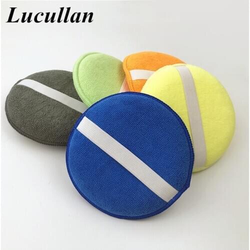 Lucullan 2021 New 5" Round Car Care Microfiber Pocket Sponge Rubber Band Fixed Polish Applicator Pad Very Easy to Waxing