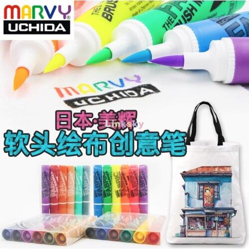 Marvy Uchida Fabric Marker ,6 colors set,Permanent fabric marker with a brush tip,acid free and non toxic ink,Assorted colors