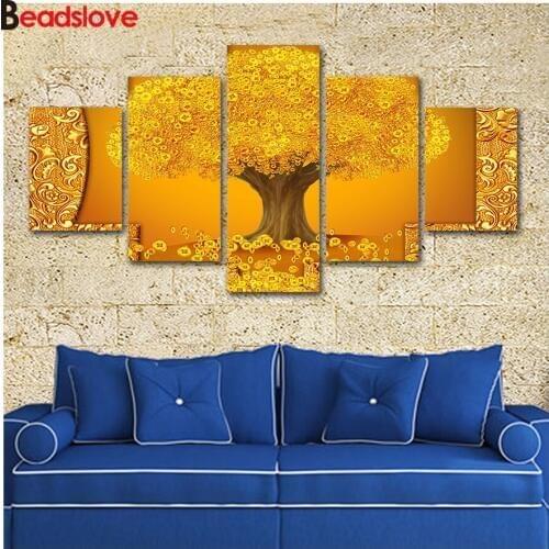 Multi-pictures Golden Tree Copper cash diy full square 5d diamond painting,round diamond mazayka mosaic set embroidery room art