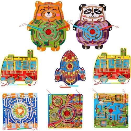 Cartoon Figure Magnetic Board Running Bead Puzzle Game Intellectual Puzzle Mntessori Kids Educational Toys for Children Gift