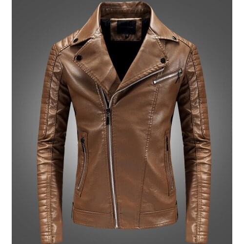 B Newest Motorcycle Leather Jacket Men Classic Design Multi-Zippers Biker Jackets Male Bomber Leather Jackets Coats