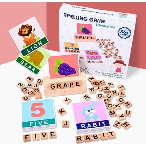 Wooden Alphabet Letter Learning Cards Set Word Spelling Practice Game Toy English Letters Spelling Card Word Toys Gifts