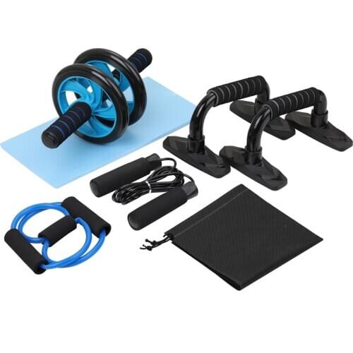 5in1 AB Wheel Roller Kit Push-ups Stands Abdominal Press Wheel Pro w/ Push-UP Bar Jump Rope Knee Pad abs workout for Home Gym