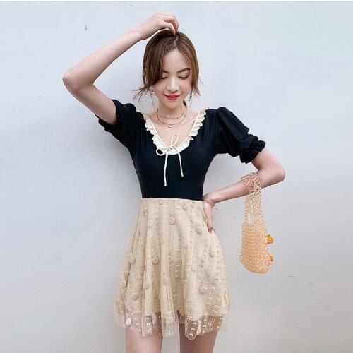 2021 New Women Summer Swimwear Solid Korea Style Push Up One Piece Swimsuit Swimsuit Women Skirted Bathing Suit