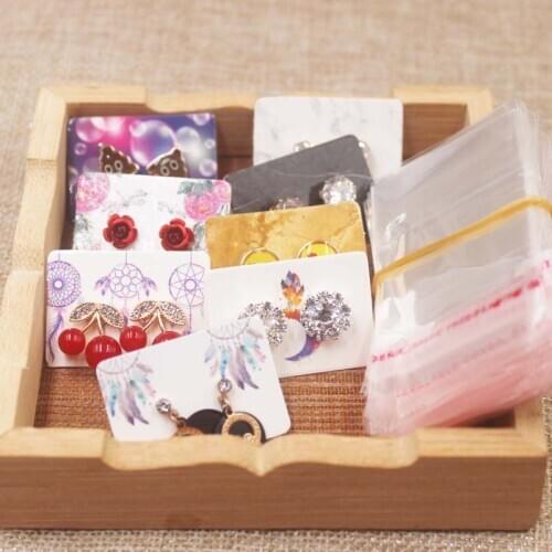 New arrival small cute stud earring package tag card marble/flower/dreamcatcher design earring package card tag 100pcs+100oppbag