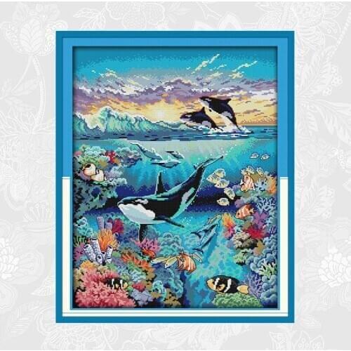 Underwater world Counted Printed Canvas Cross Stitch 11CT 14CT Wholesale Chinese Cross-stitch Kit DIY Embroidery Needlework