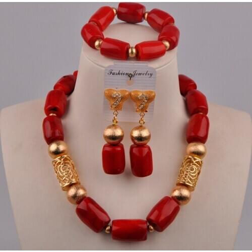 Latest White/Orange/Red Coral Jewelry Set Nigerian Wedding African Beads Bridal Jewelry Sets 21-E1