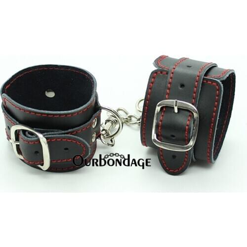Ourbondage Genuine Leather Strap Red Bundle BDSM Fetish Bondage Hook Connecter Wrist Ankle Cuffs Restraints For Adult Sex Toy
