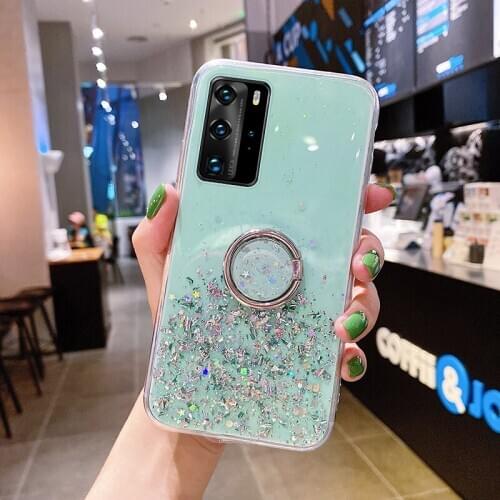Luxury Bracket Bling Glitter Silicone Phone Case For Samsung Galaxy S21 S20 S10 E S9 Note 20 10 9 8 Plus Ultra-thin Stand Cover