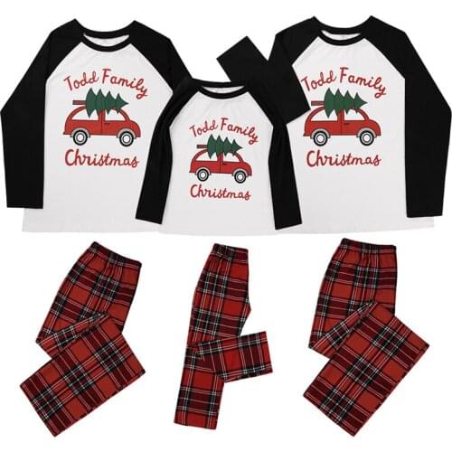 Christmas Family Matching Mother Kids Clothing Same Sets Autumn Winter Cartoon Girls Boy T Shirt Grid Pants New Children Clothes