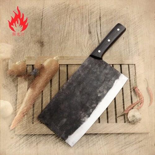 Hand Forged Kitchen Knife Kitchen Meat Knife Carbon Steel Black Iron Slicing Knife Chinese Chef Special Knife Tang Knife