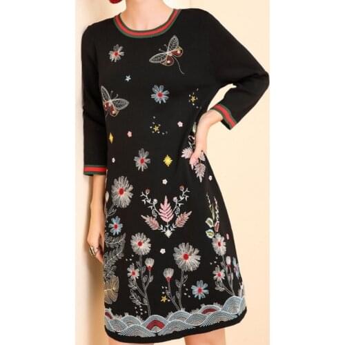 Flower ladies Embroidery dresses 2021 new Superior quality Women eleganc Retro dress s xl Celebrities autumn Loose party Dress