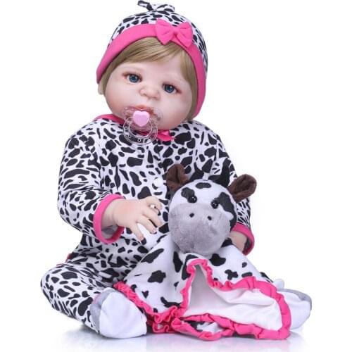 Girl baby reborn Silicone dolls, lifelike doll reborn babies for Childrens toys 22inch 55cm The Cows clothes doll