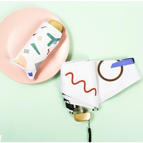 Mini Pocket Umbrellas 5 Folding Umbrella Rain Women Sun Flat Geometric Parapluie Uv Umbrella Parasol 6K Windproof B65