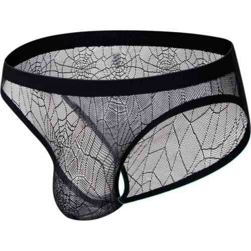Mens Sexy Underwear Sissy Pouch Cuecas Elastic Thong Underpants Breathable Lace Mesh Briefs Gay Slip Homme Panties Jockstrap