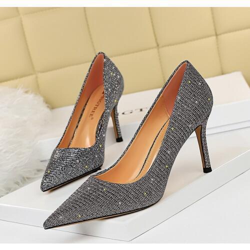 BIGTREE Fashion Brand Heels Banquet Sexy Rhinestone Shoes Pointed Head Pumps Women Shoes 2020 High Heels Big Size 34-43