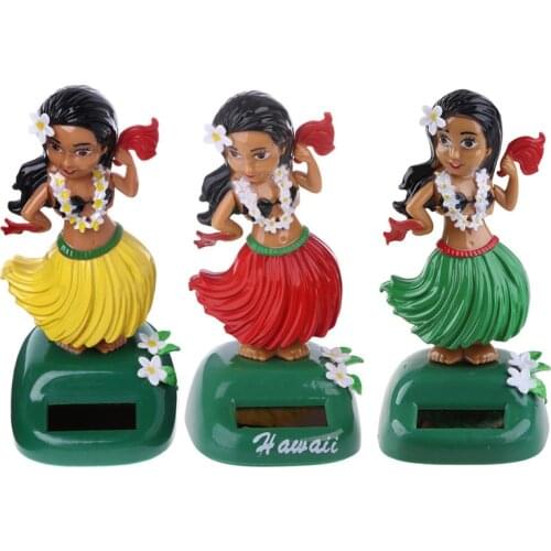 1PC Car Ornaments Hawaii Girl Hula Shaking Head Toy Solar Powered Auto Interior Decompression Dashboard Decoration
