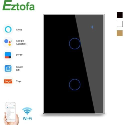 2 Gang 1 2 Way US Standard Wifi Smart Lights Wall Touch Switch Tuya APP Voice Remote Control Wireless Lamp Smart Home Switch