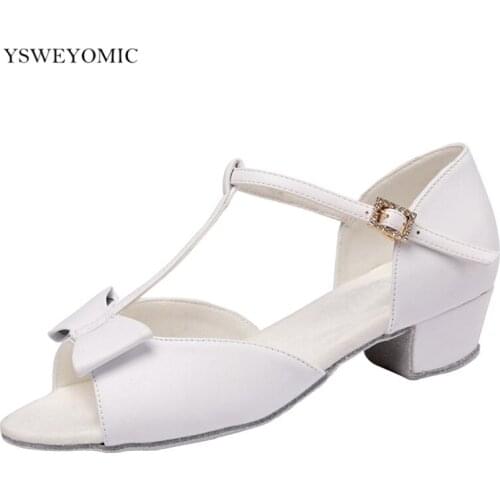 High Quality White Girls Latin Dance Shoes Comfortable Microfiber Leather Competition Ballroom Latin Child Dance Shoes