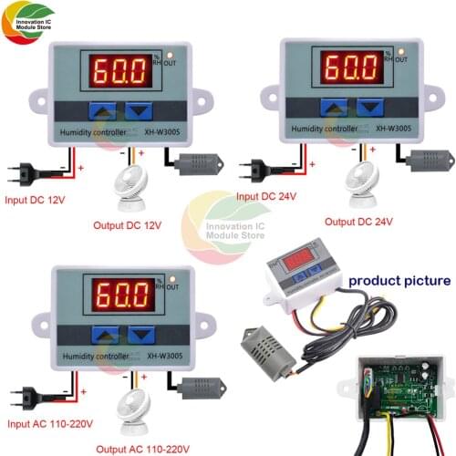 XH-W3005 W3005 LED Digital Humidity Controller 12V 24V 220V Hygrometer Control regulator Switch Hygrostat With Humidity Sensor