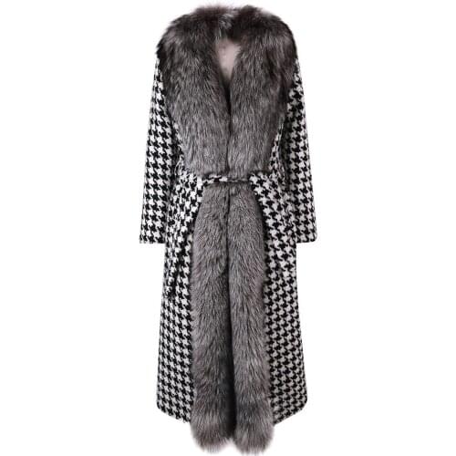 YOLOAgain 2021 Autumn New Women Long Wool Coat Ladies Real Fox Fur Coat Overcoat