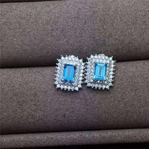 925 Sterling Silver Earrings Natural Blue Topaz Gemstone Earrings for Women Fine Jewelry