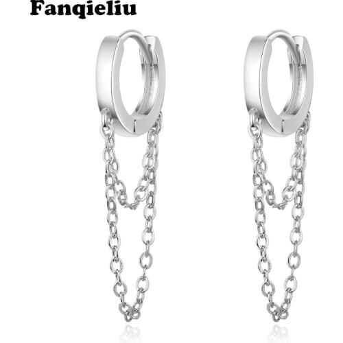 Fanqieliu Double Link Charming Hoop Earrings 925 Sterling Silver Earrings For Women FQL20F224