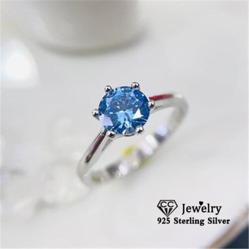 CC Classic Six Claws Rings For Women Silver Blue Zircon Engagement Ring Creative Fashion Jewelry Wedding Accessories CC1652