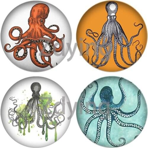 Zdying 10pcs Retro Vintage Octopus Art Round Glass Cabochon Picture Dome DIY Necklace Brooch Pendant Charm Jewelry Findings