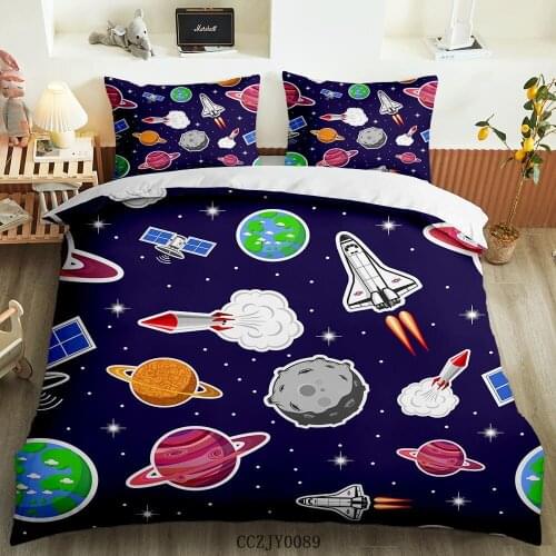 BailiPromise Cartoon Animal Spaceship jogo de cama Bedroom 3D Print Cute Planet Pillowcase Soft Duvet Cover Queen King Twin