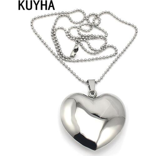 316L Stainless Steel Necklaces for Women Engravable Custom Logo/Name Necklace 40 x 40MM Silver Color Heart Pendant