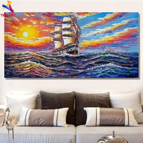 Large Sailing Picture Hand painted Modern Abstract Oil Painting on Canvas for Living Room Wall Art Home Decoration Gift SL061
